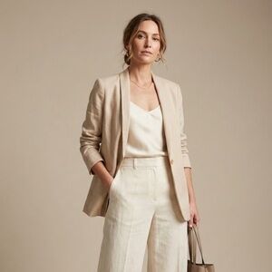 VINCE Linen Cotton Metallic Shimmer Blazer Jacket Beige | Size 8